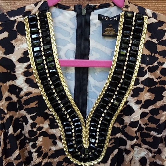 IMAN leopard jumpsuit xs poly beaded tiger king - Picture 2 of 5